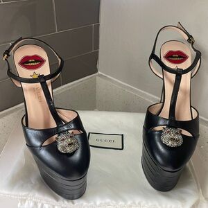 Gucci Black Platform Heels with Embellishment